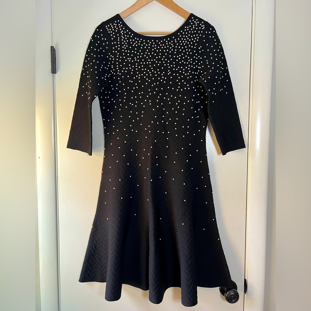 Nic + Zoe Pearl Embellished Fit & Flare Knit Dress Balletcore Party Coquette